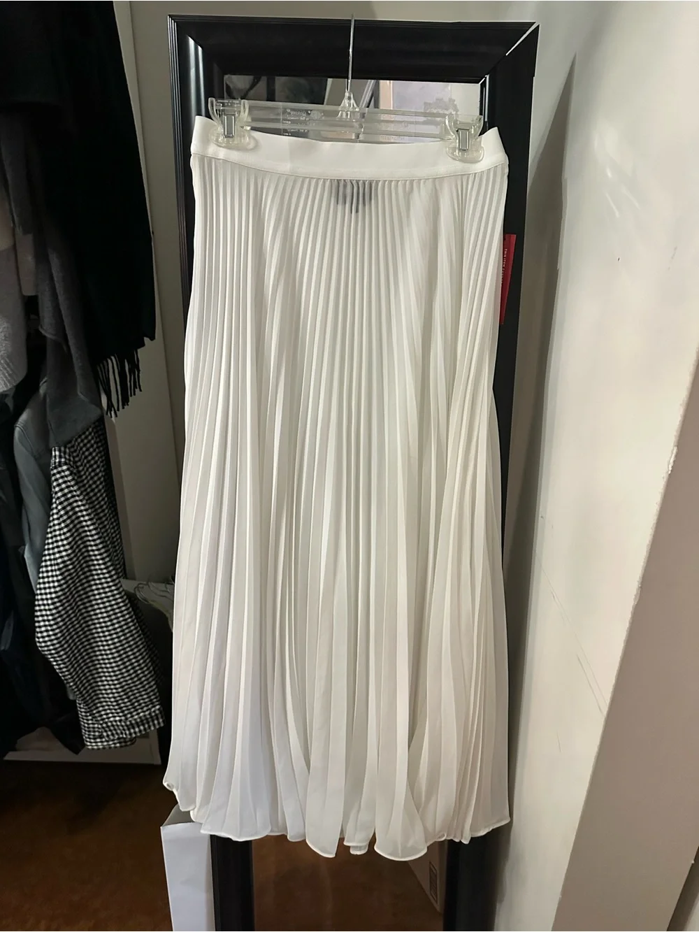 NWT Carbon38 Mesh Pleated Semi Sheer Midi Skirt in White - M